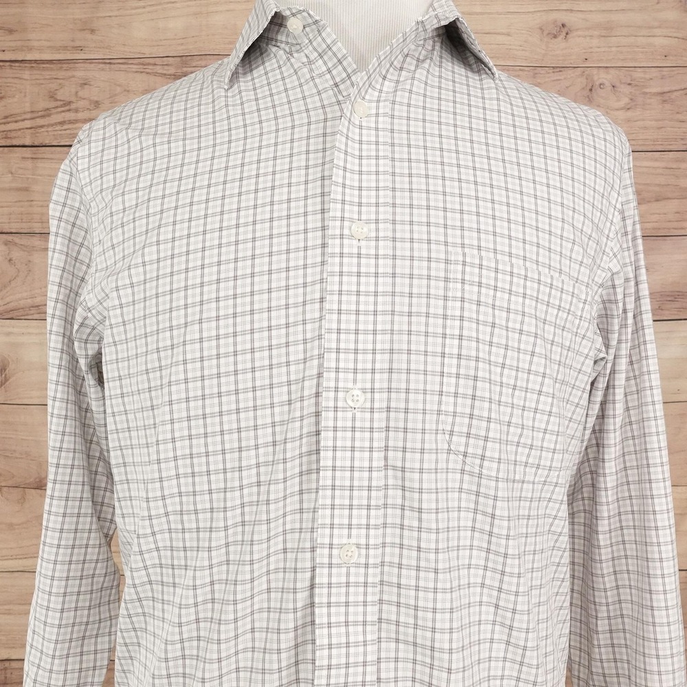 Croft & Barrow Dress Shirt Mens 15.5 32/33 Regular Fit White Plaid Long Sleeve